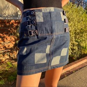 Opening Ceremony Denim Patch Buckle Mini Skirt